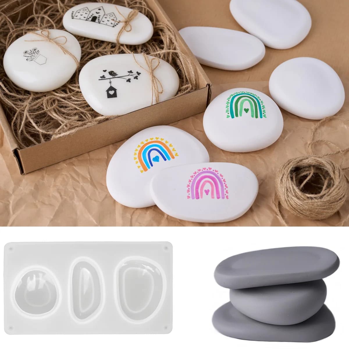 3D Creative Stone Silicone Candle Print DIY handmade pebbles soap chalk crafted resin molds for casting decorations for home cooking tool