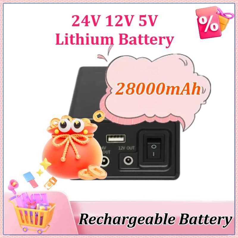 24V 12V 5V Power Bank Auxiliary Battery Rechargeable Lithium Battery 28000mAh 18650 Auxiliary Large Capacity 18650 UPS Battery