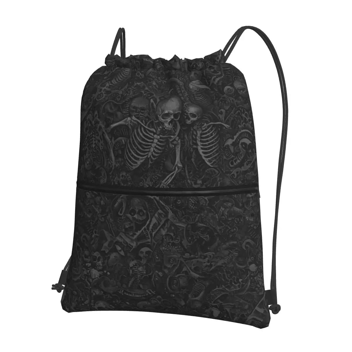 Skull Floral Rose Thorn Gothic Backpacks Portable Drawstring Bundle Pocket Sports Bag Book Bags for Man Woman School