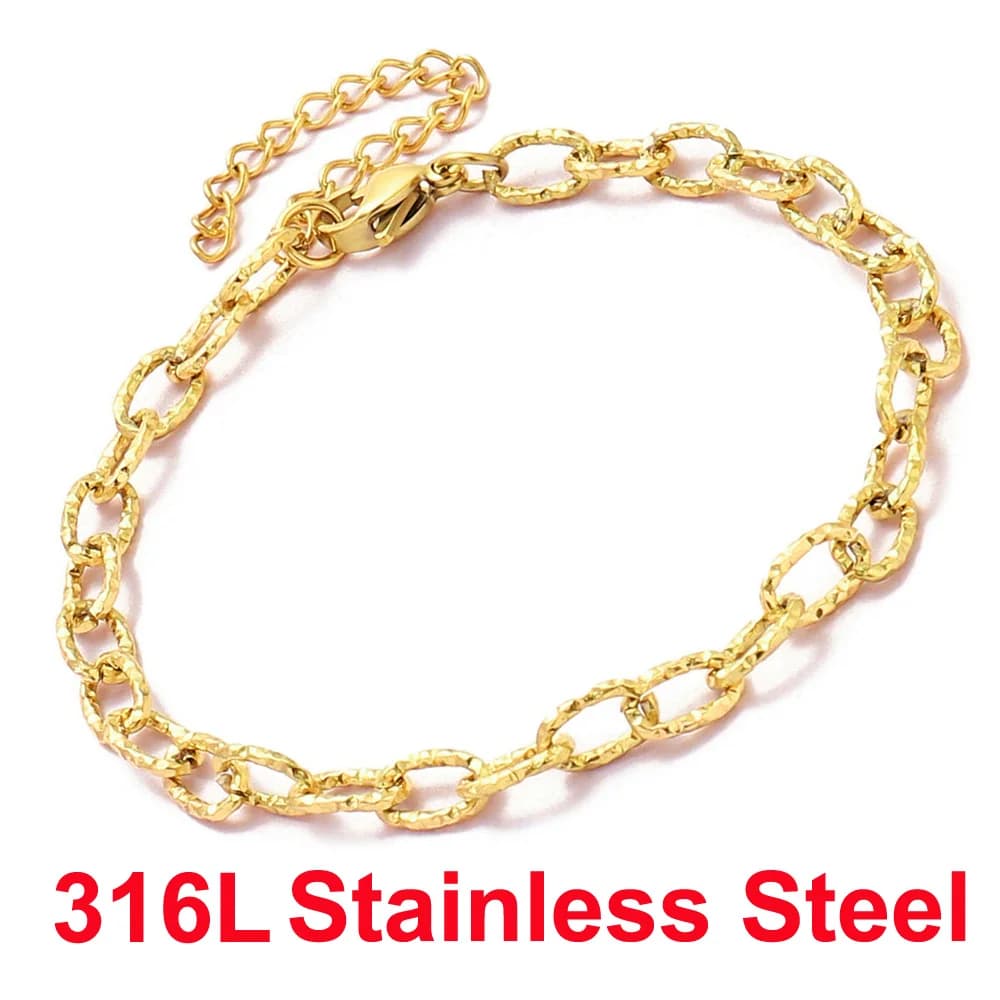 Set di 5 Bracciali a Catena con Maglie a Graffetta in Acciaio Inox Placcato Oro 18k, 17-22cm, Fatti a Mano, per Creazione di Gioielli da Donna
