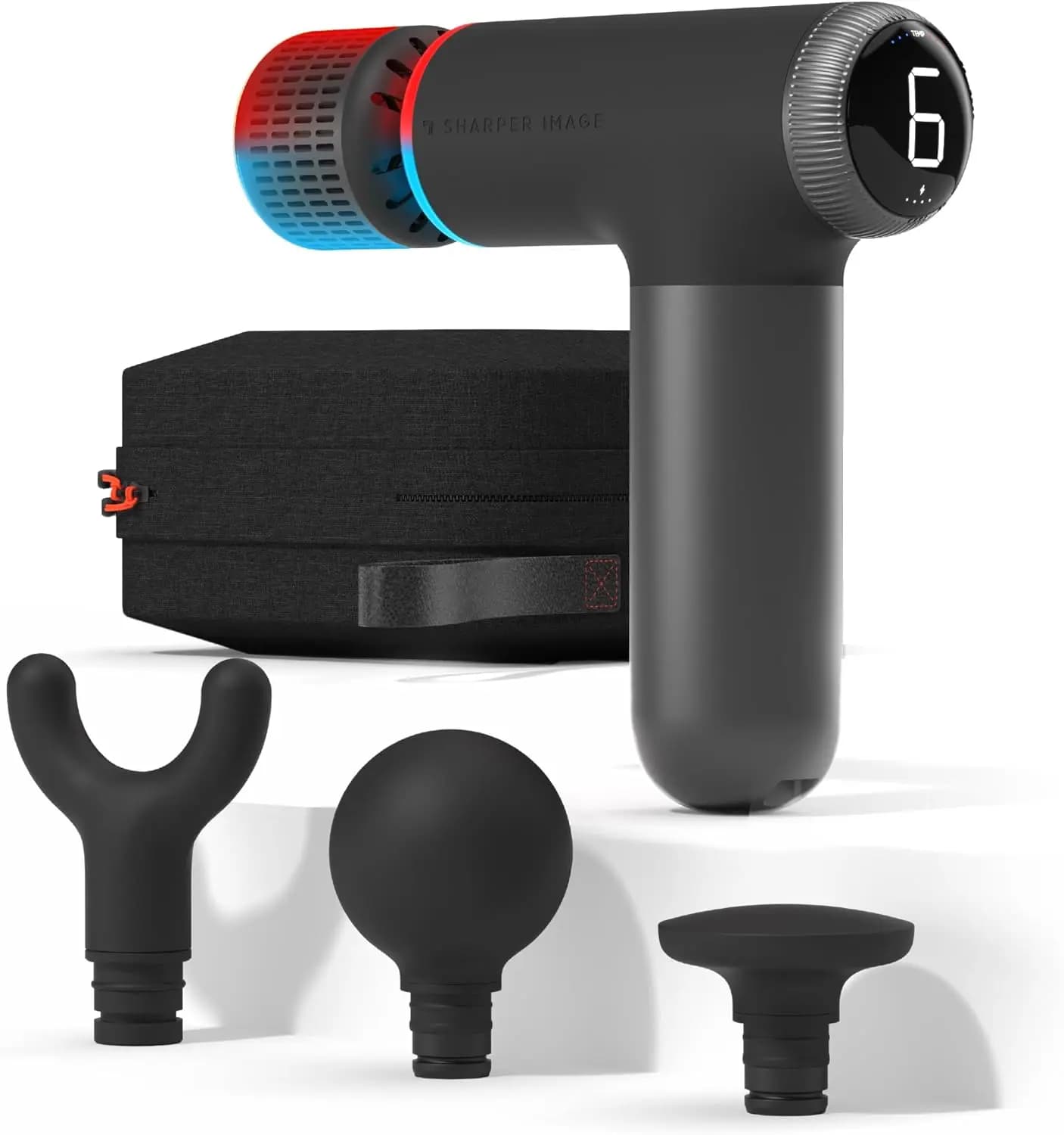 Background Massage Gun Compact with Hot/Freddo Therapy, 6 Speed, 4 Accessories, Full Body Lift Travel Case