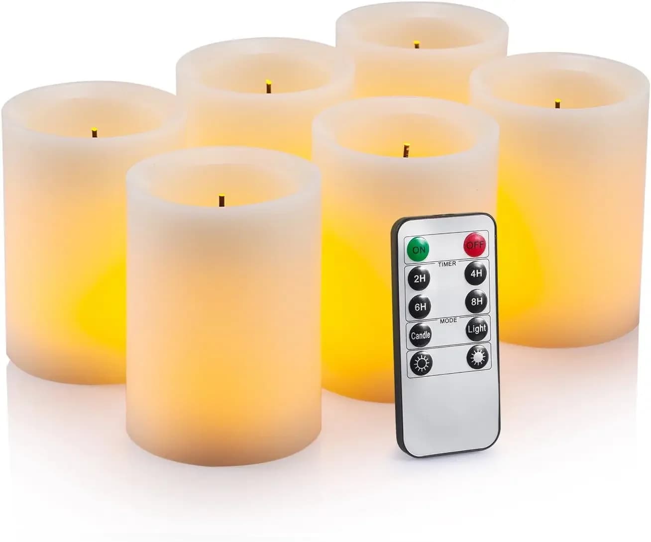 Confezione da 6 candele LED senza fiamma color avorio con telecomando e timer - Luci decorative sicure a batteria da 3x4 pollici