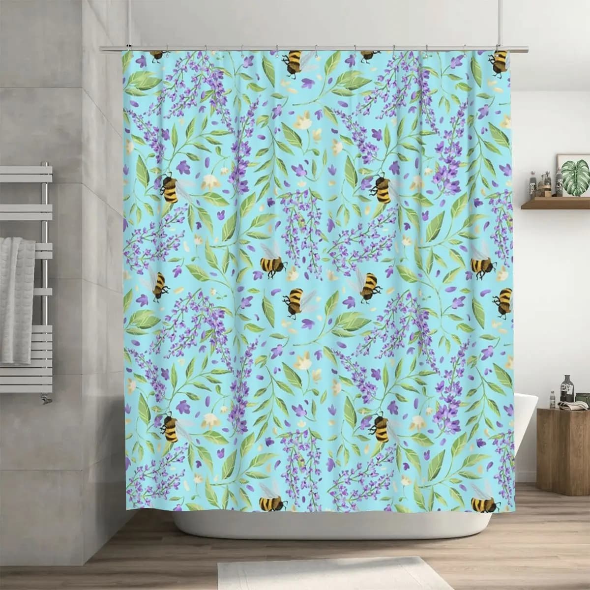 Tenda da doccia Bees And Wisteria, tende da bagno impermeabili in poliestere con ganci