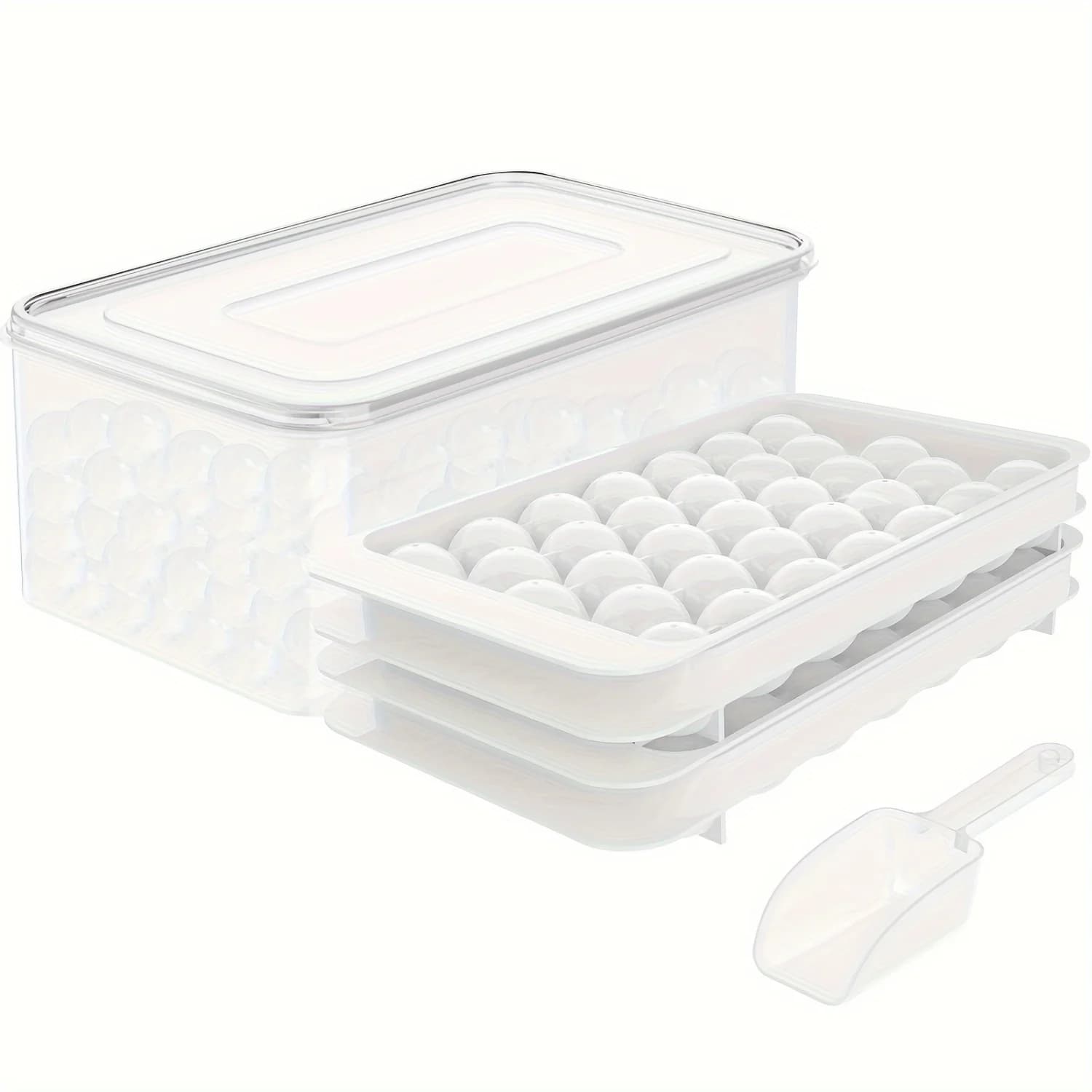 Vassoio per cubetti di ghiaccio con coperchio e contenitore, stampo per palline di ghiaccio per congelatore con contenitore per realizzare 66 pezzi da 1" Sfera per ghiacciare Cocktail Tea Co