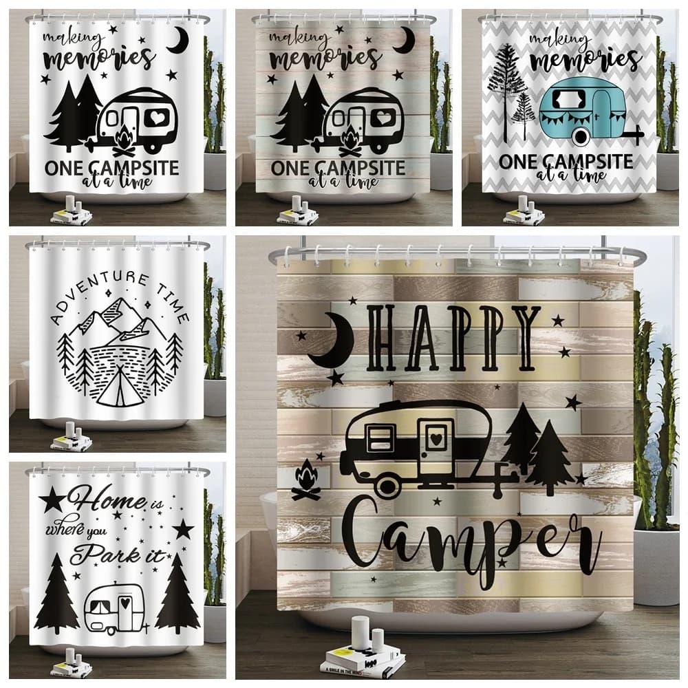 Tenda da doccia per camper Happy Camper Trailer Car Rv Foresta Tenda da montagna Tenda da doccia per bagno da campeggio Tenda da bagno impermeabile