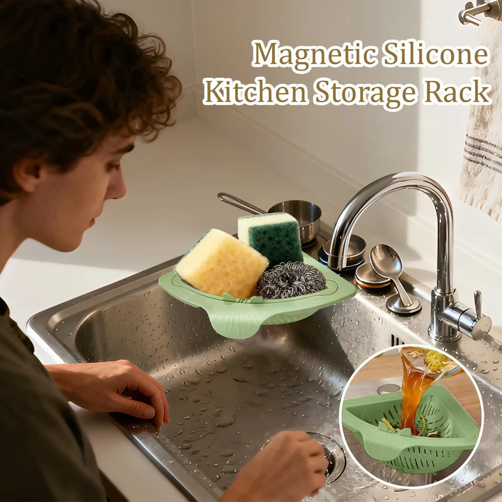 Sink Corner Basket Silicone Kitchen Storage Rack Sponge Holder Sink Drain Strainer Basket For Trash Food Waste Leftovers Fruits