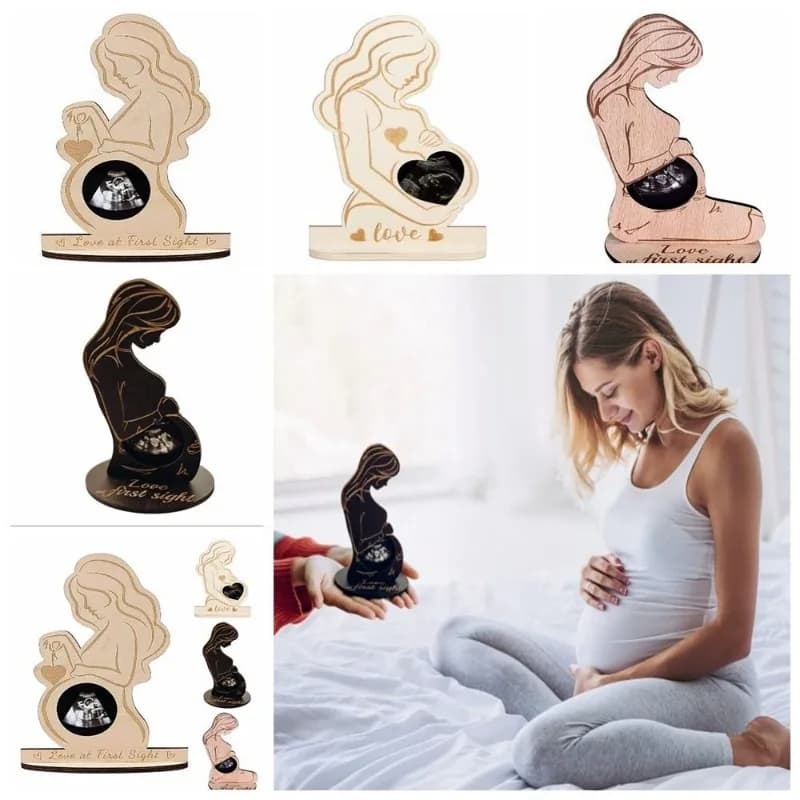 Cornice per foto con sonogramma incinta, cornice per foto creativa ad ultrasuoni in legno con supporto, decorazione per feste con divulgazione del genere per la nuova mamma