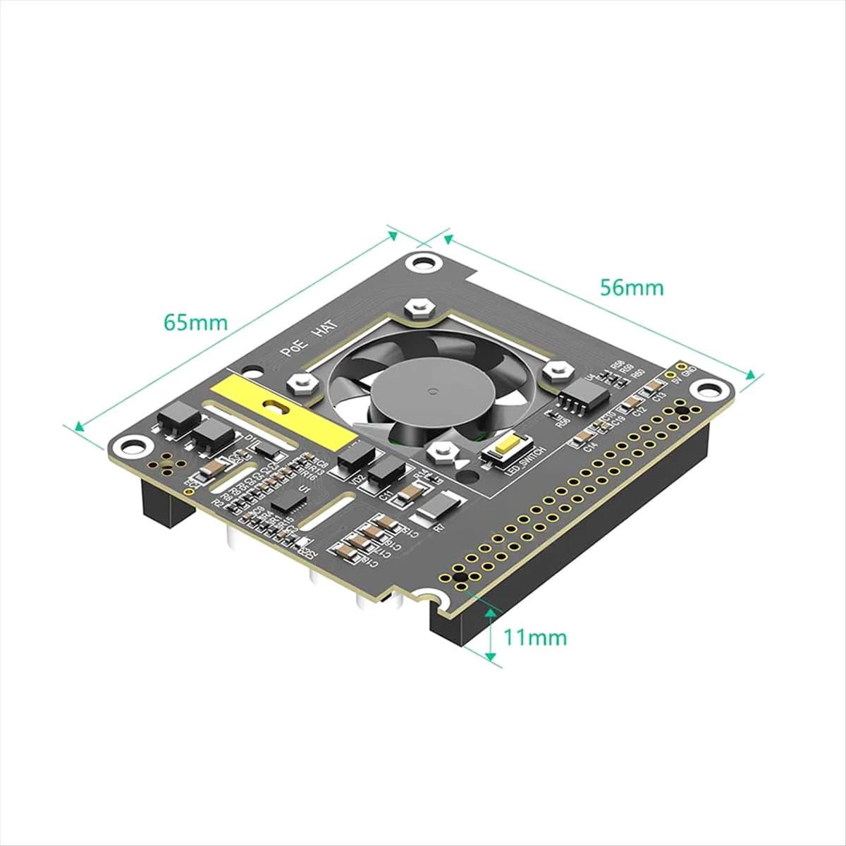 Power Supply Module POE A32M for Raspberry Pi 5 with Fan and RGB Light, Adapter M.2 NVME to PCIe 802.3af/At