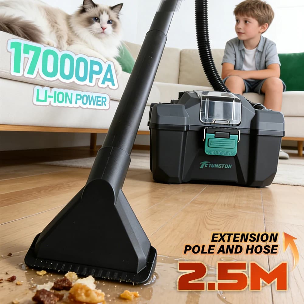 Tungfull Cordless Box Vacuum Cleaner 17000PA Wet Dry Vacuum Compatible With DeWALT 20V Battery 2.5M Hose For Home Pet Car