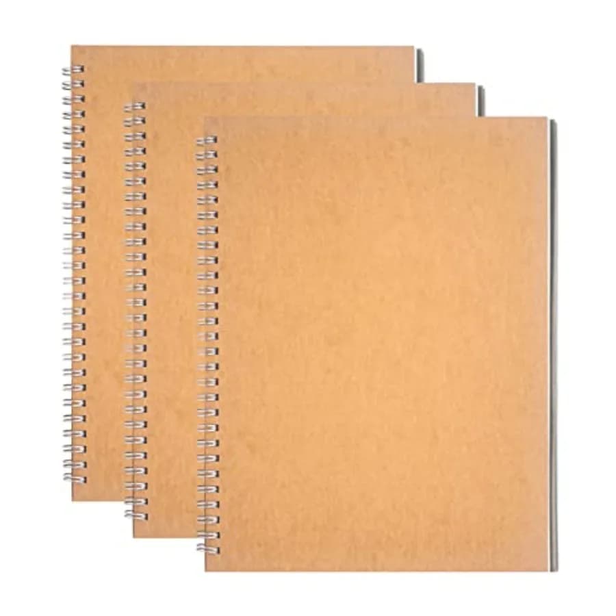 10 inch x 7.5 inch, 100GSM, Blank Spiral Notebook, 3-Pack, Soft Cover, Sketch book, 100 Pages/ 50 Sheets, with writing backboar