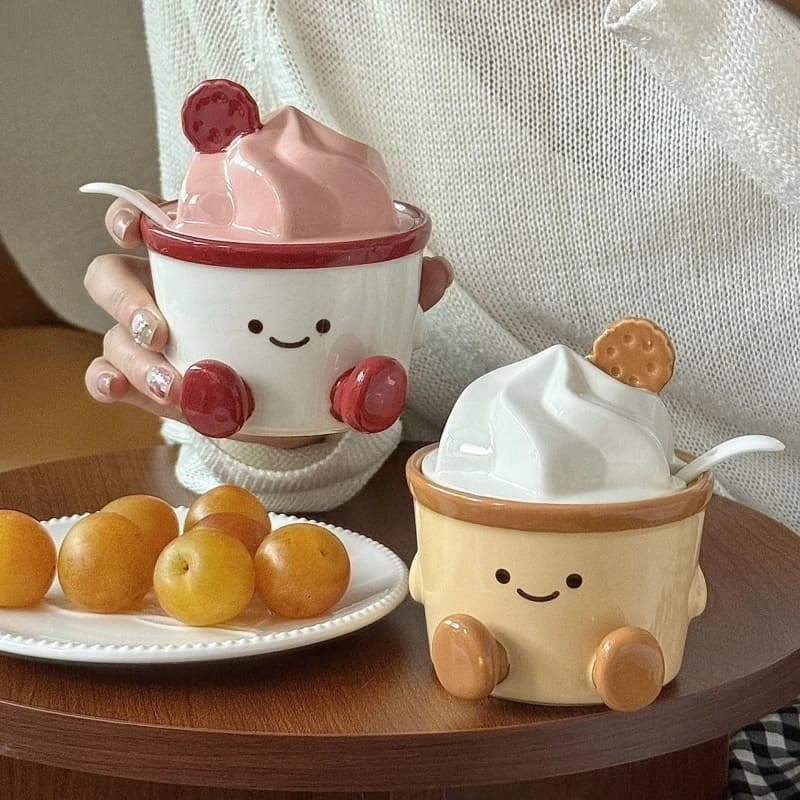 Simpatico set di barattoli per condimenti in ceramica per torte piccole con cucchiaio, contenitore per sale, zucchero, peperoncino, per l'organizzazione delle spezie domestiche in cucina