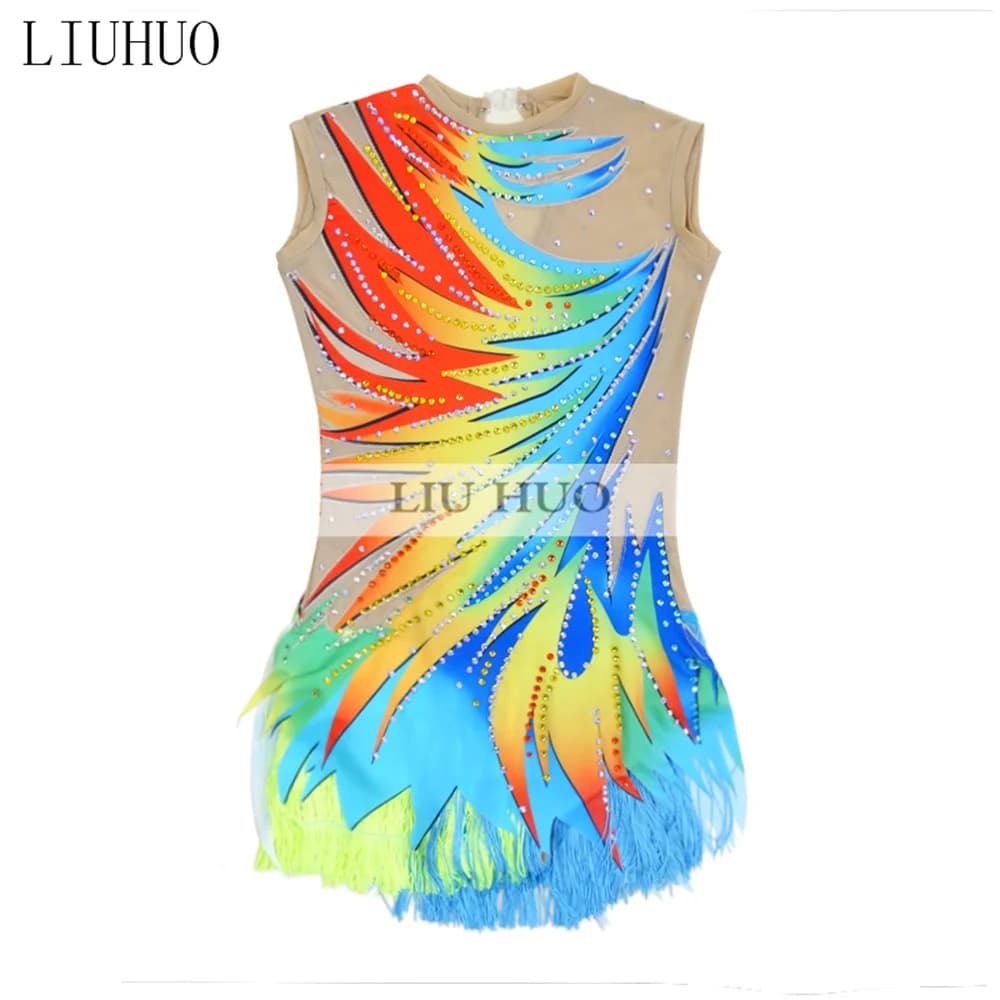 LIUHUO Vestito da Pattinaggio di Figura per Ragazze da Donna Prestazioni sul Ghiaccio Ginnastica Ritmica Concorso Body Multicolor Danza Senza Maniche