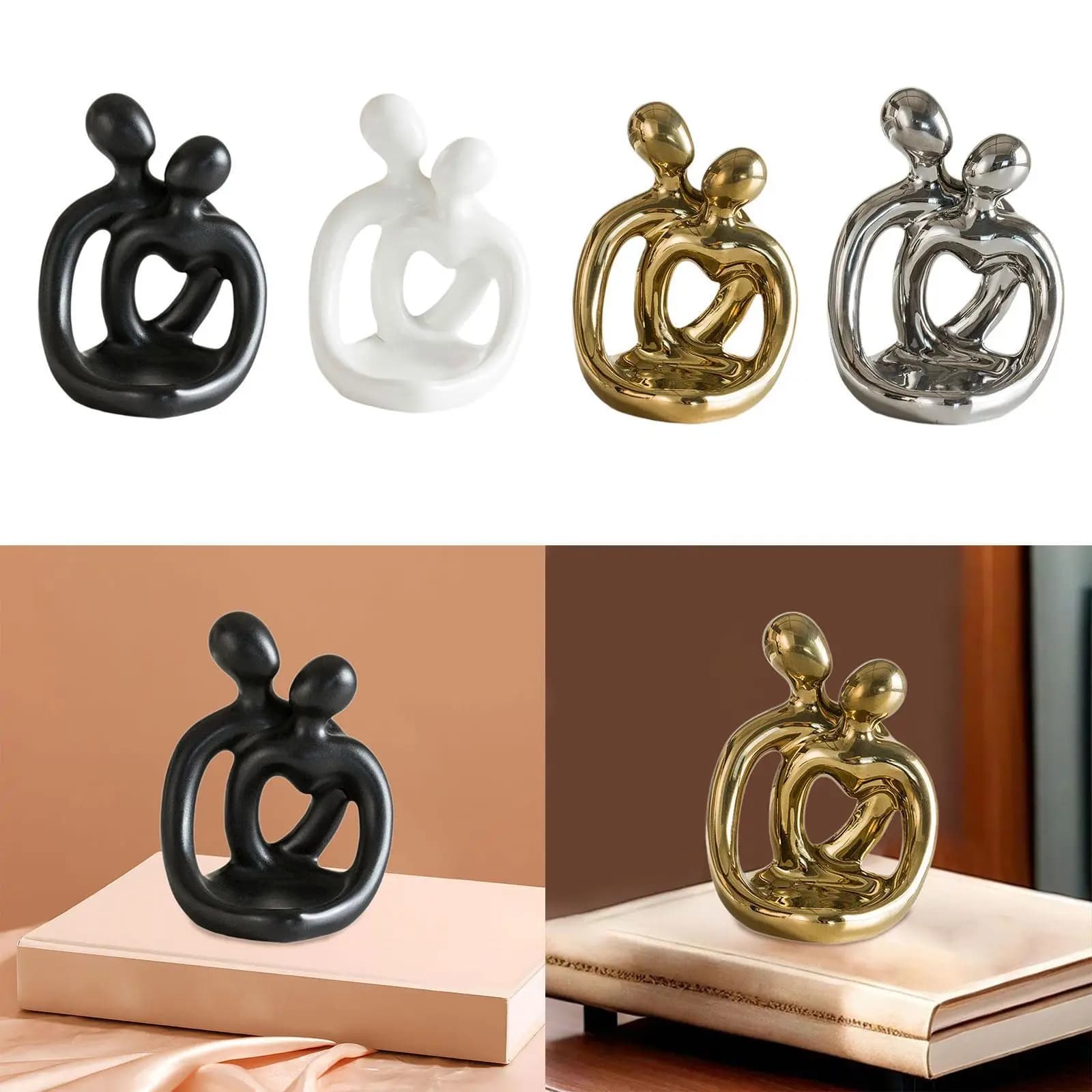 Ceramic Hugging Lovers Statue Candle Holder Romantic Sculpture for Dining Room Multifunctional Valentine Gift Tabletop Ornament