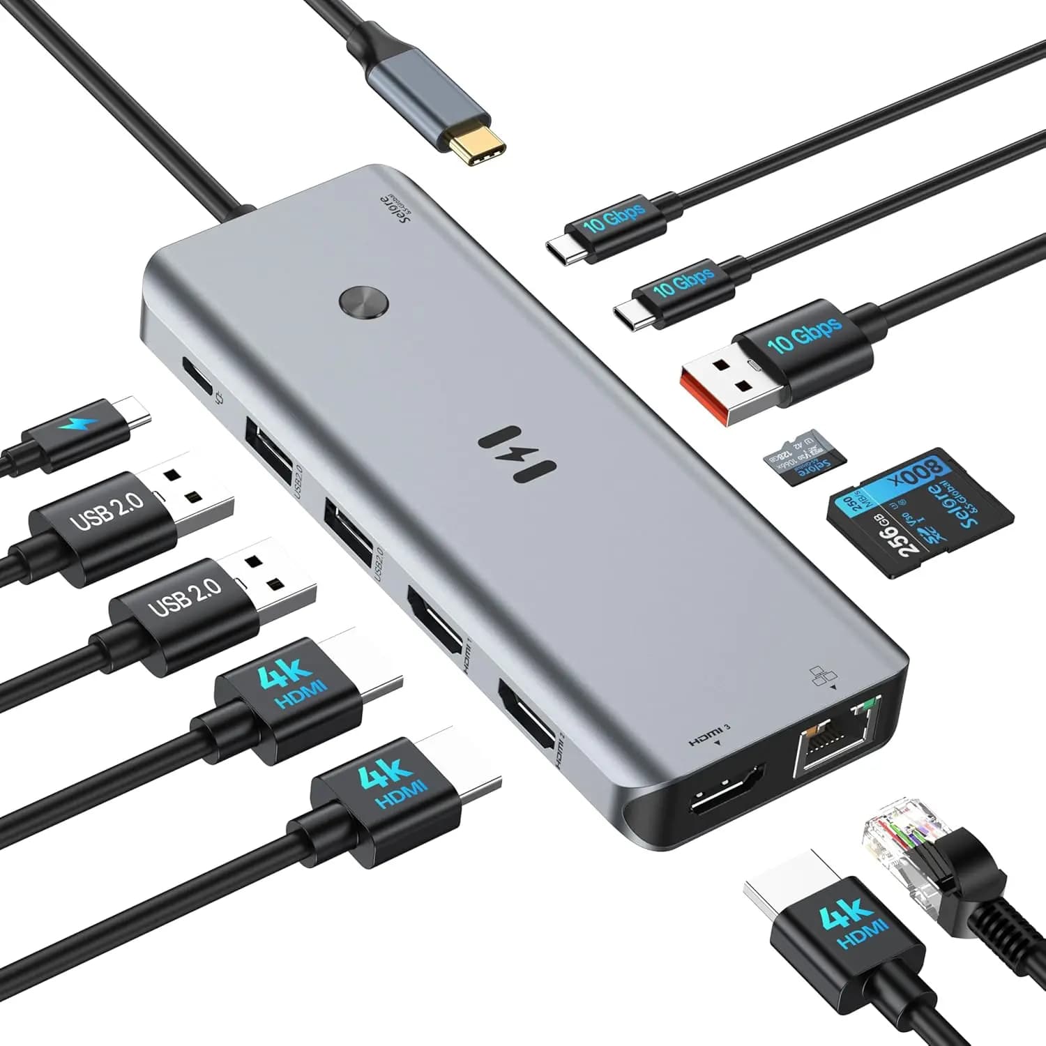 Docking Station USB C 13-in-1 con 3 HDMI, Triplo Monitor, 10Gbps, 100W PD, Ethernet Gigabit, Lettore SD per Laptop