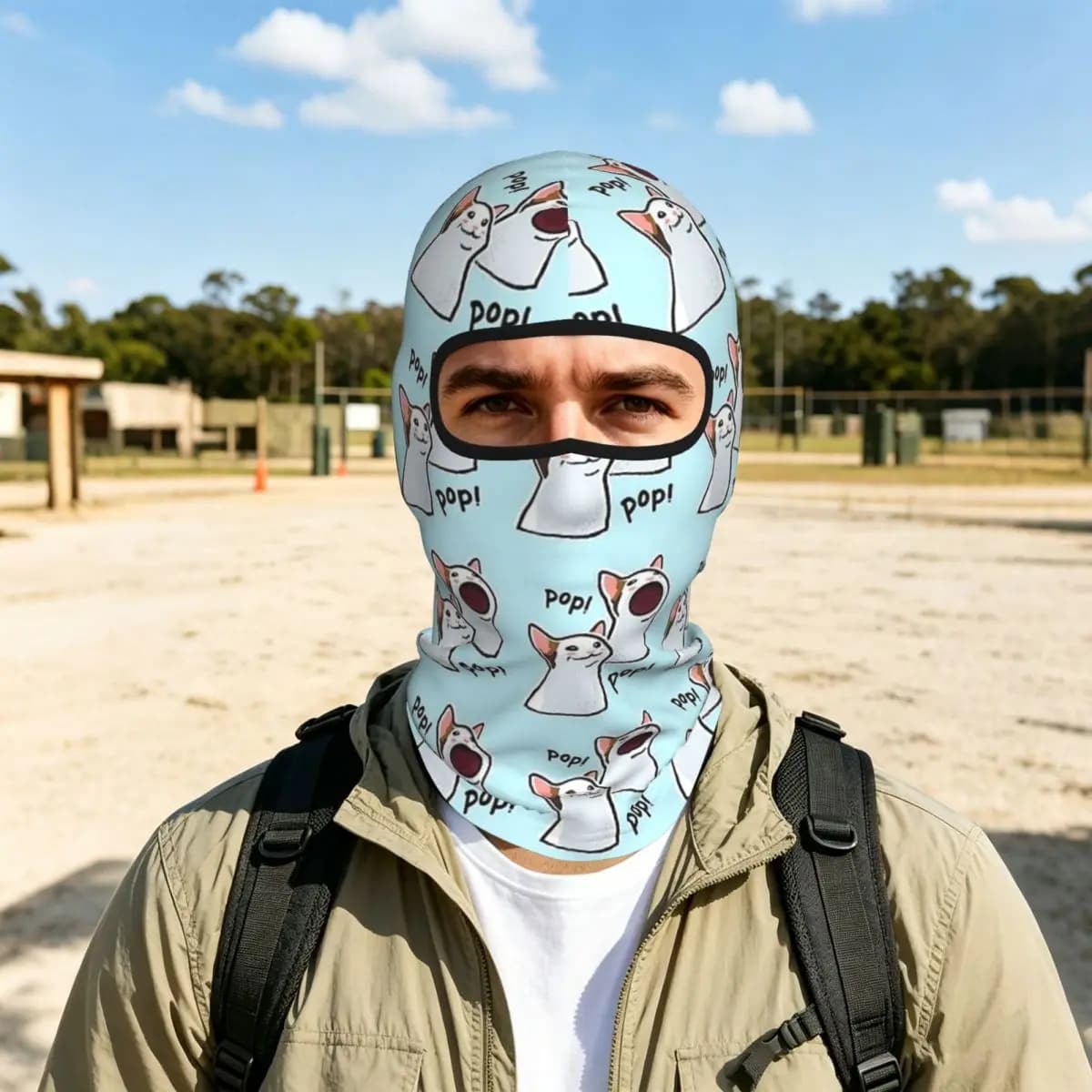 Pop Cat Meme PopCat Popping Cat Thin Balaclava Full Face Mask Sun Protection Neck Gaiter For Motorcycle Cycling Fishing Outdoor