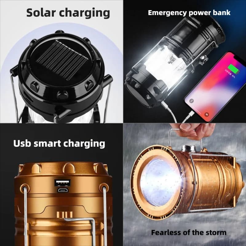 Solar Powered Retractable Camping USB Charging 4-in-1 Portable Hanging Tent Light Outdoor Emergency Lamp for BBQ Night