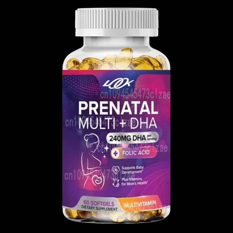 Female prenatal multivitamin containing folic acid, Omega 3, vitamin D3, B6, B12, and DHA iron, non GMO-60 soft capsules