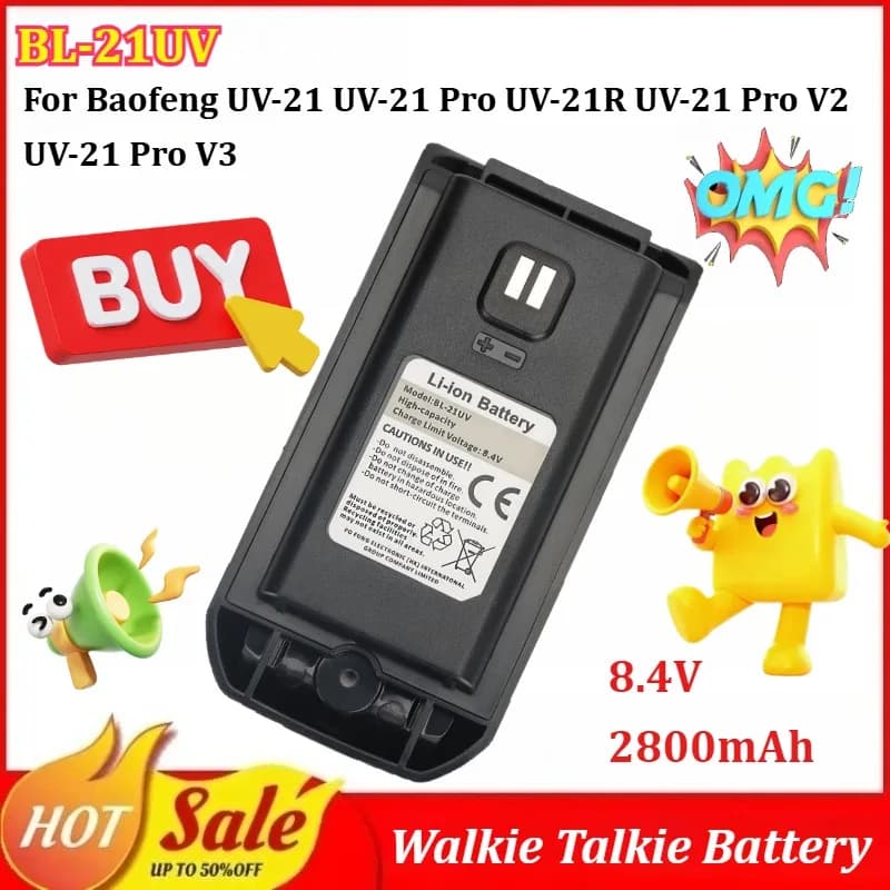 Nuova Batteria BL-21UV 8.4V 2800mAh per Walkie Talkie Baofeng UV-21/21R/21 Pro/21 Pro V2/21 Pro V3/21L con Porta Type-C Supportata