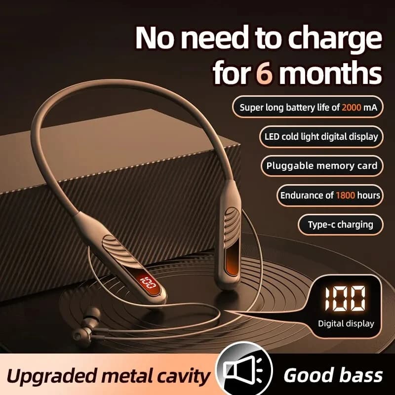 Auxiliary wireless BT 8 Headphones with Bluetooth 5.3 Neck Headset LED Play LED Headphones HiFi Sports Auxiliary TWS with Microphone TF Card
