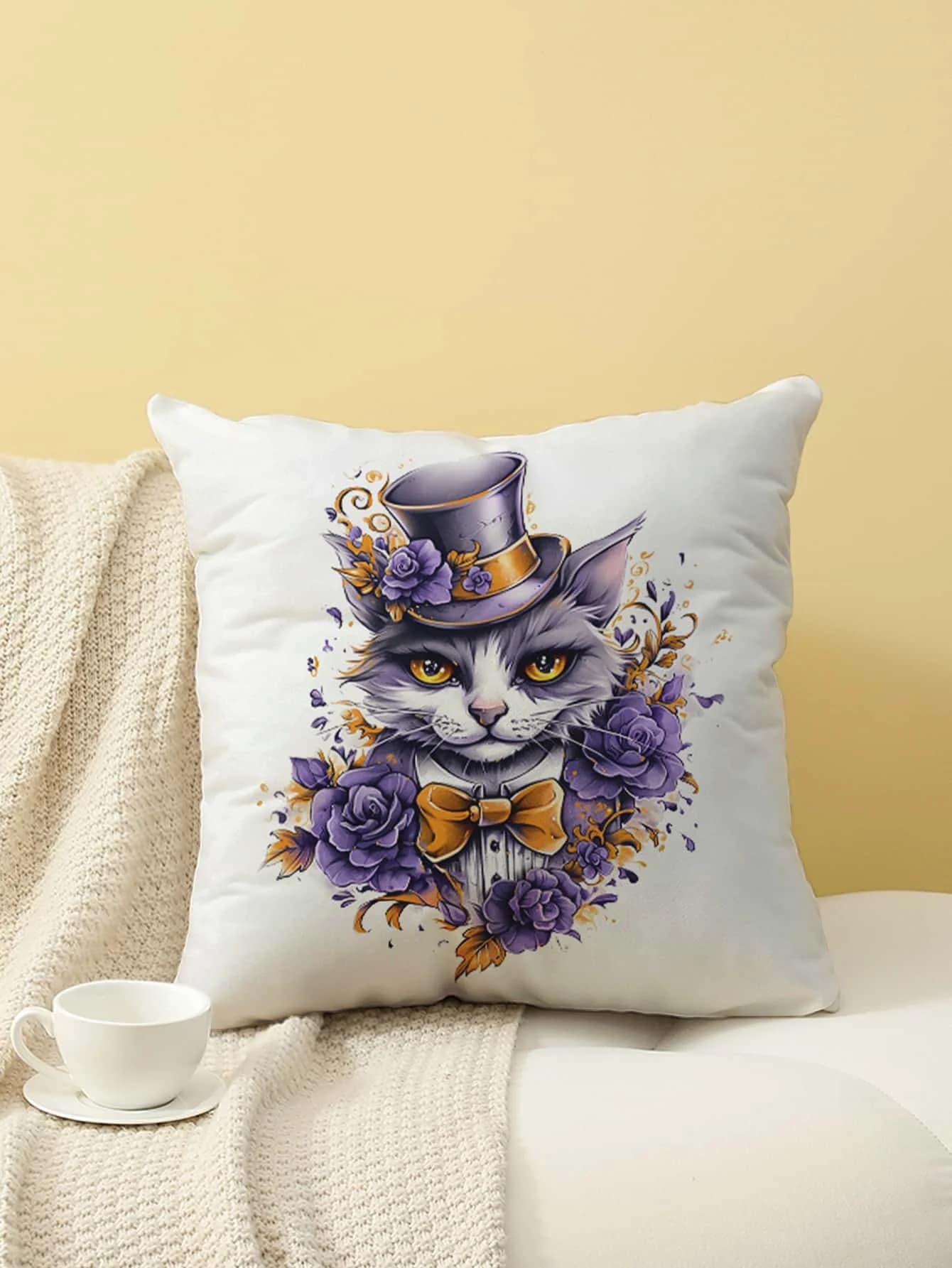 Fodera per cuscino con stampa Gentleman Cat, fodera per cuscino per divano, camera da letto, soggiorno, letto, sedia da ufficio, decorazioni per la casa