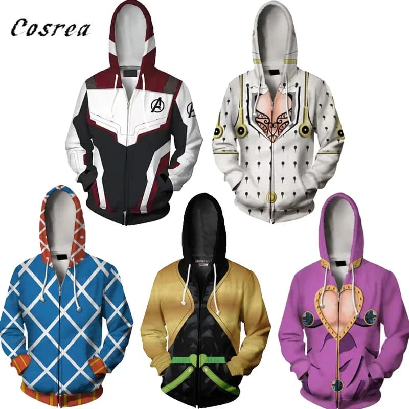 Jojo bizzare adventure Cosplay Felpe con cappuccio Felpa stampa 3D Mens Harajuku cappotto Felpe con cappuccio Jojo vestiti Giacca Top Halloween