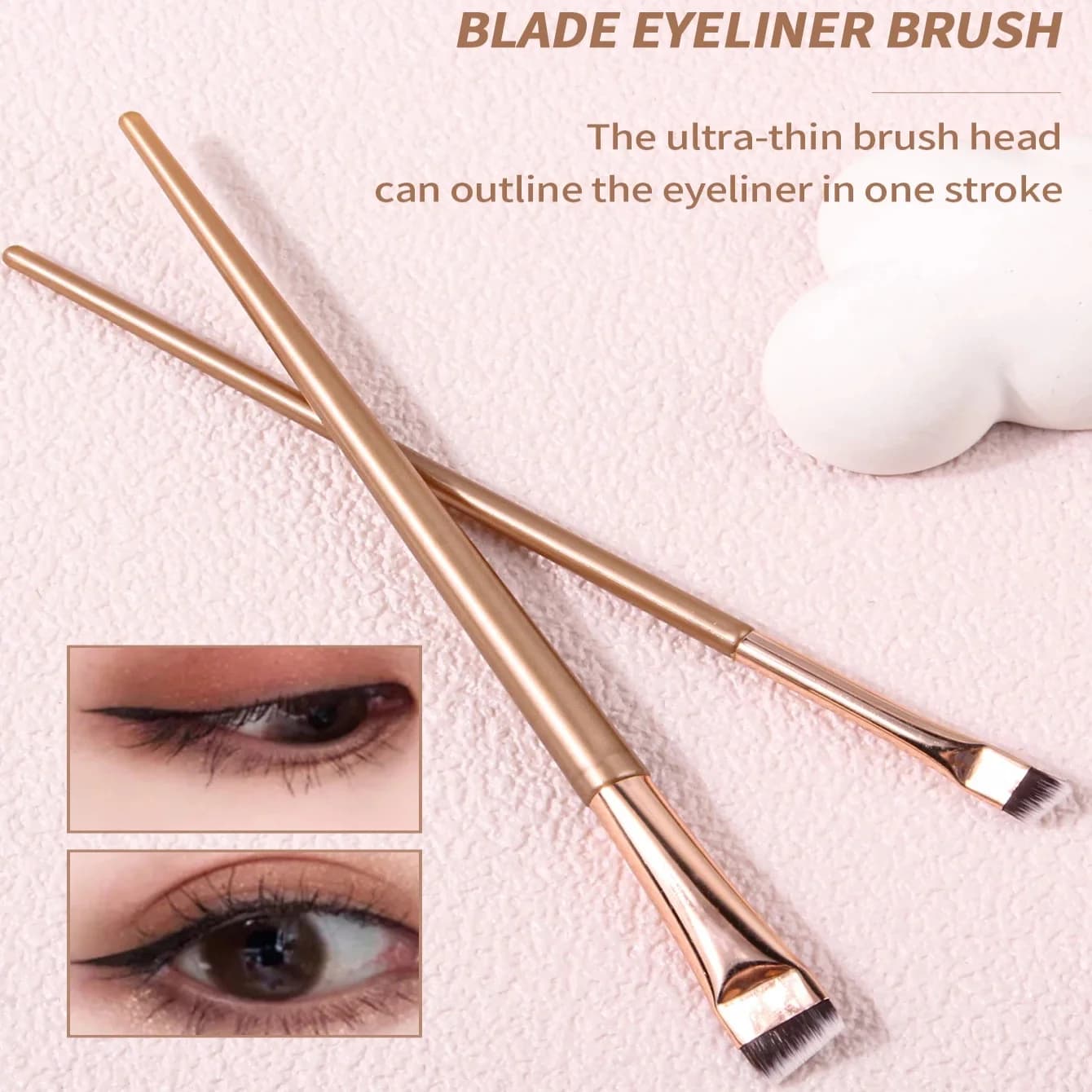 2 ultra-thin eyeliner brushes, eyebrow brush with beveled edge, shade brush under the eyelids, silk snake brush.