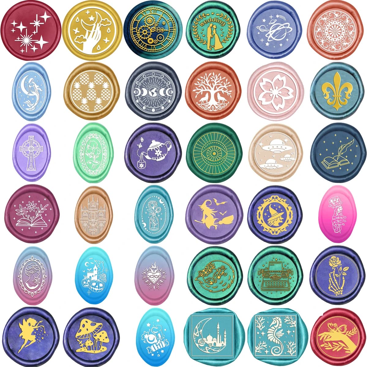 1pc Oval/Round/Square Mixed Wax Seal Stamps Floral Spaceship Earth Witch Abstract Pattern Sealing Stamper Removable Head 2024