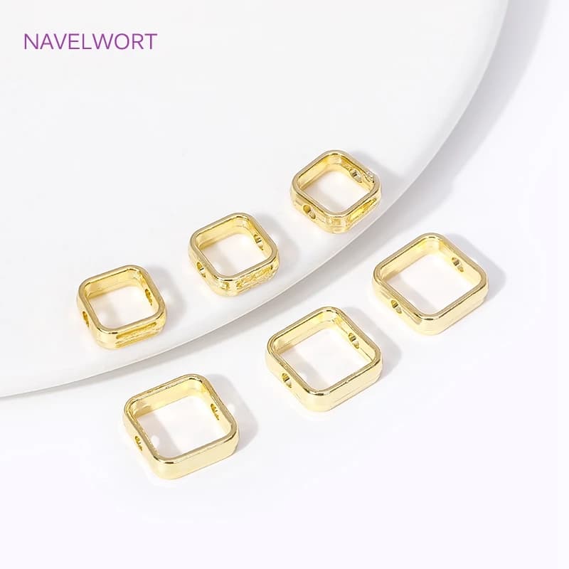 18K Gold Plated Square Shape Frame Through Hole Bead Rings Spacer Beads Connectors DIY Necklace Bracelet Jewelry Making Supplies