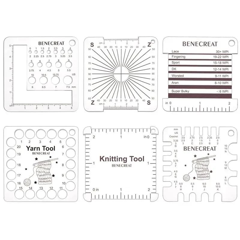 FAST-6 Styles Acrylic Knitting Gauge Rulers, Crochet Hook And Yarn Wrap Per Inch Guide Knitting Tool For Spinners Yarn