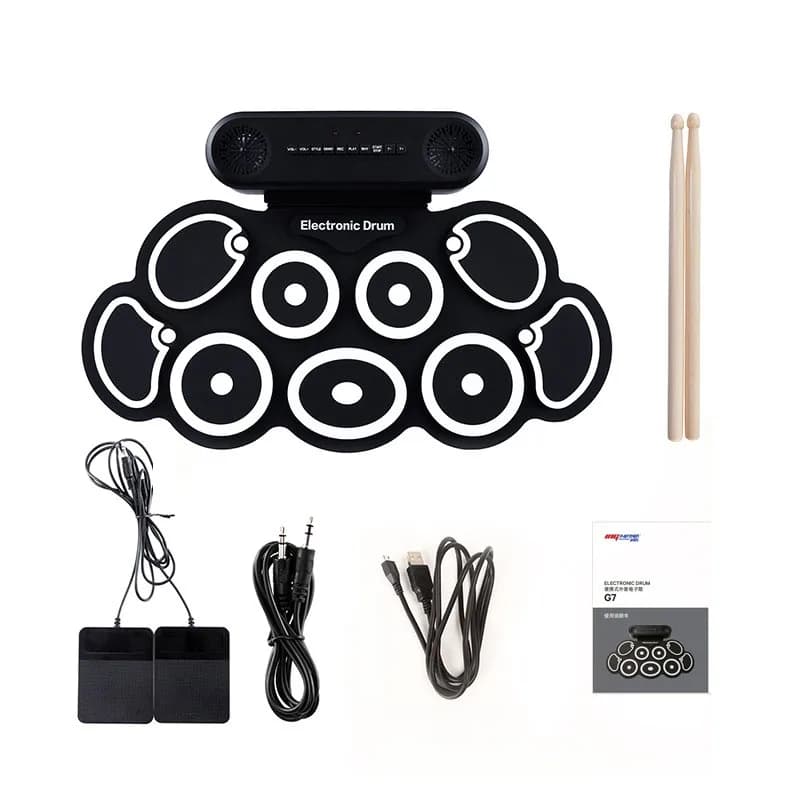 Tamburo elettronico pieghevole in silicone a mano rotolo USB batteria elettronica portatile pratica batteria pad kit con alimentatore per bacchette