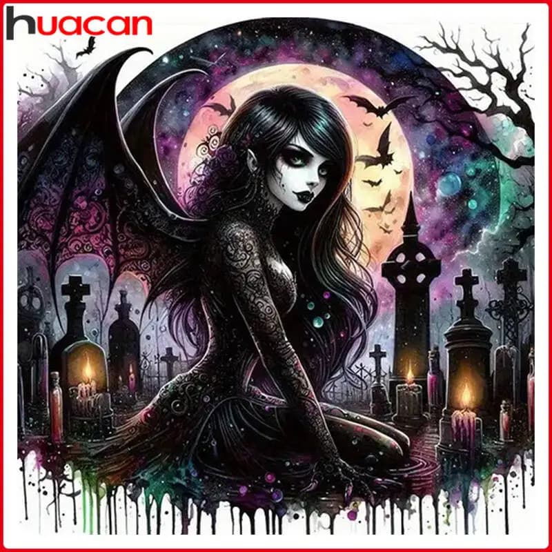 Huacan 5D Gothic Girl Diamond Painting Halloween New Arrivals 2025 Diamond Mosaic Art Embroidery Picture Of Rhinestones