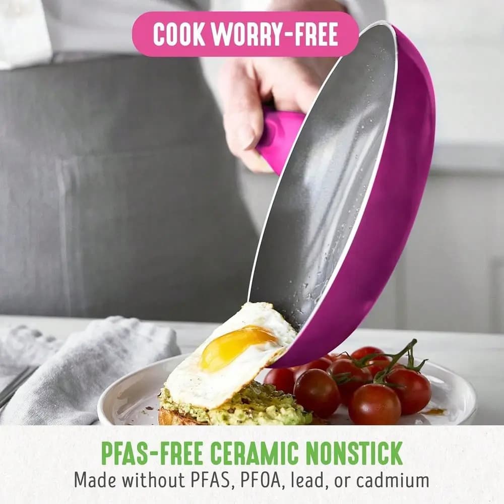 8" Frying Pan Skillet, Ceramic Nonstick Cookware, Induction Ready, Dishwasher, Magenta Pink