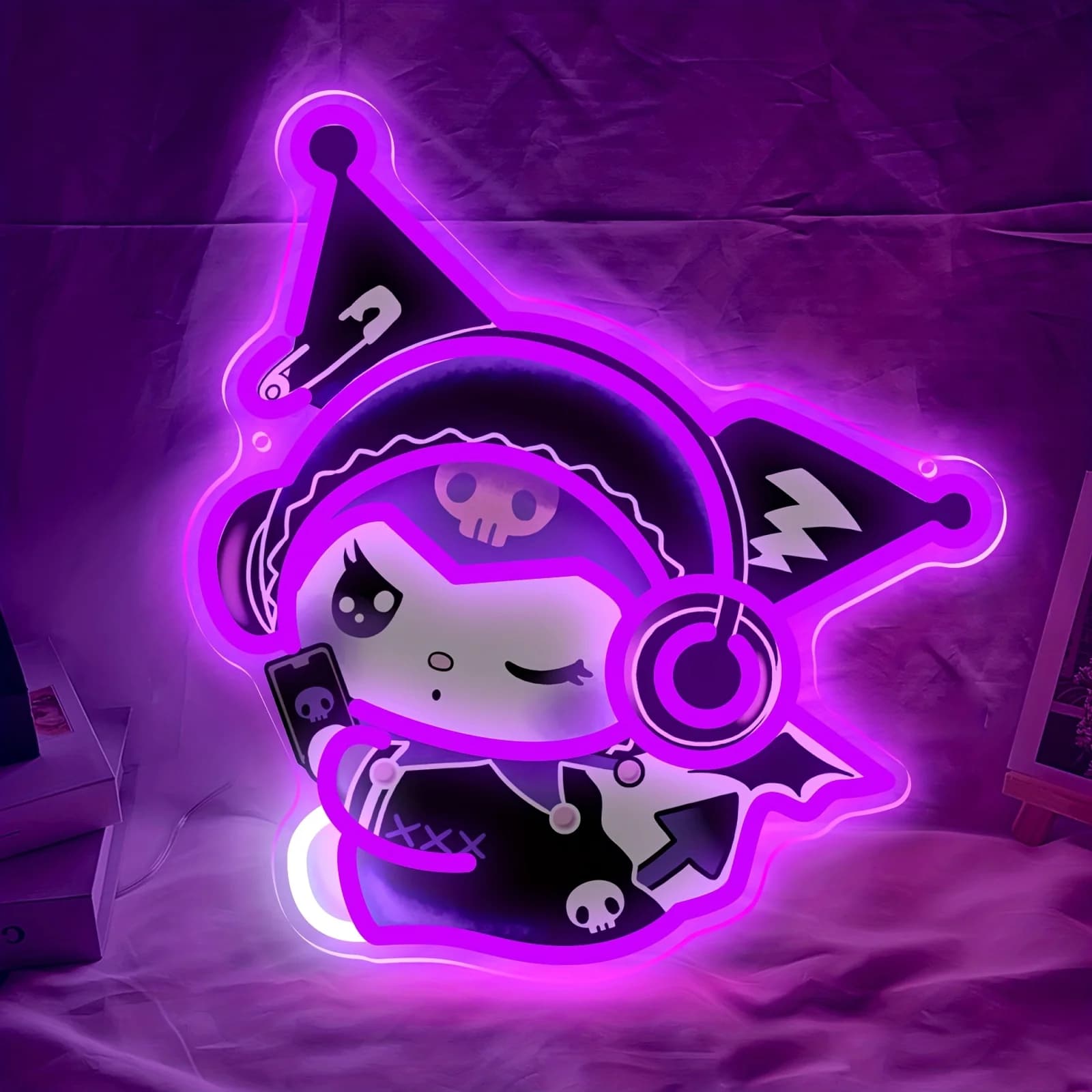 Kuromi Neon Sign Gothic Cute LED Sanrio Night Light USB Dimmable for Girls Bedroom Game Room Theme Hotel Decor Birthday Gift