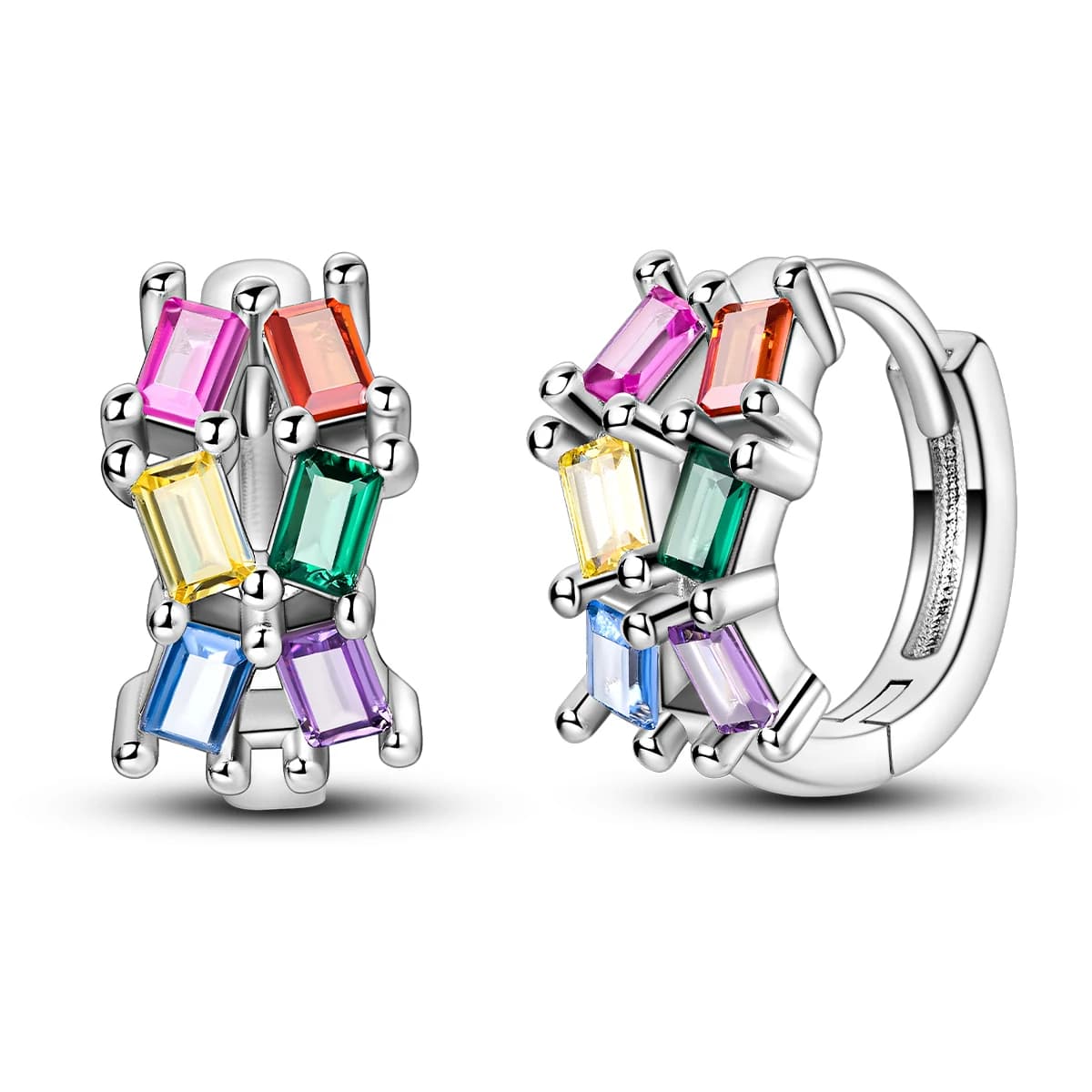 Orecchini a Cerchio in Argento Sterling 925 con Zirconi Cubici Multicolore Arcobaleno per Donne, Gioielli Trendy Estivi da Spiaggia
