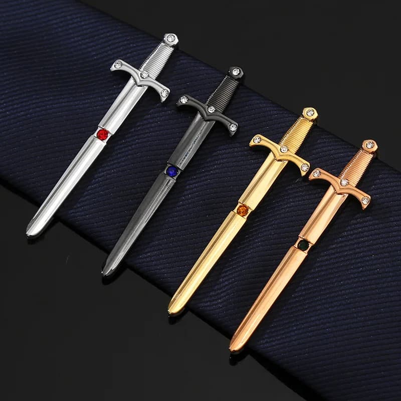 Personalized Sword-shaped tie, Men's Metal tie, Stylish and Simple tie, Golden tie with Diamonds for Business