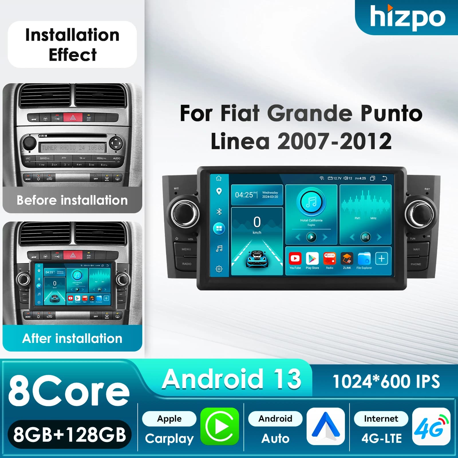 7 ''7862 Schermo Intelligente 2din Android Auto Radio Lettore Video Multimediale per Fiat Grande Punto Linea GPS Carplay Auto 4G RDS