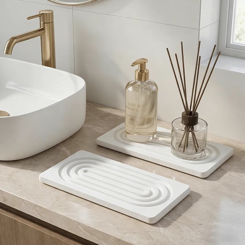 Tappetini Assorbenti in Diatomite per Lavello Cucina e Bagno, Asciugatura Rapida, 2 Pezzi