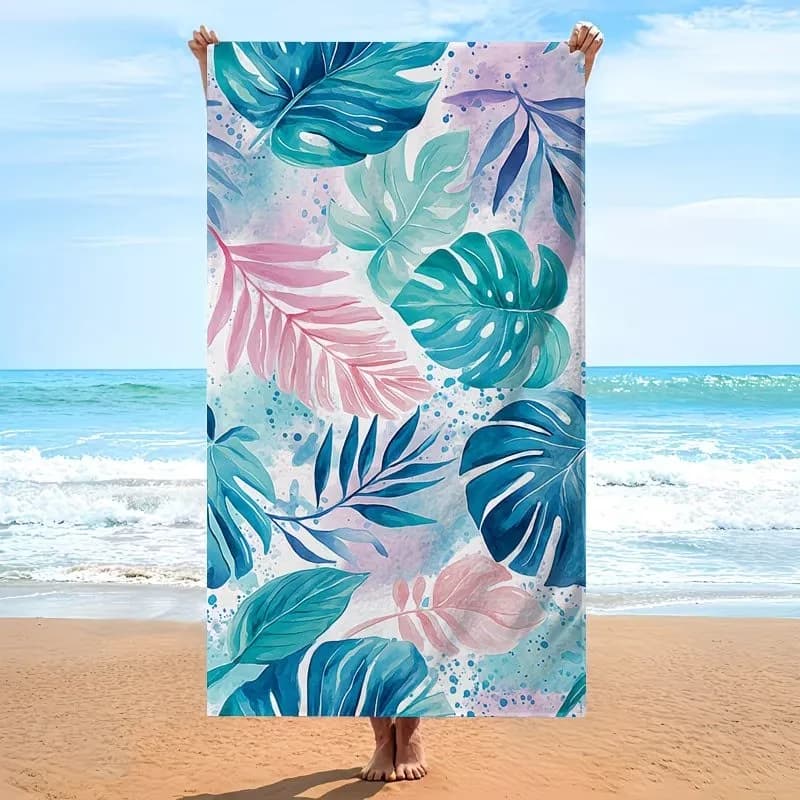Telo Mare in Microfibra Oversize con Foglia di Monstera Tropicale, Asciugamano XL ad Asciugatura Rapida Anti-Sabbia, Coperta da Viaggio per Piscina