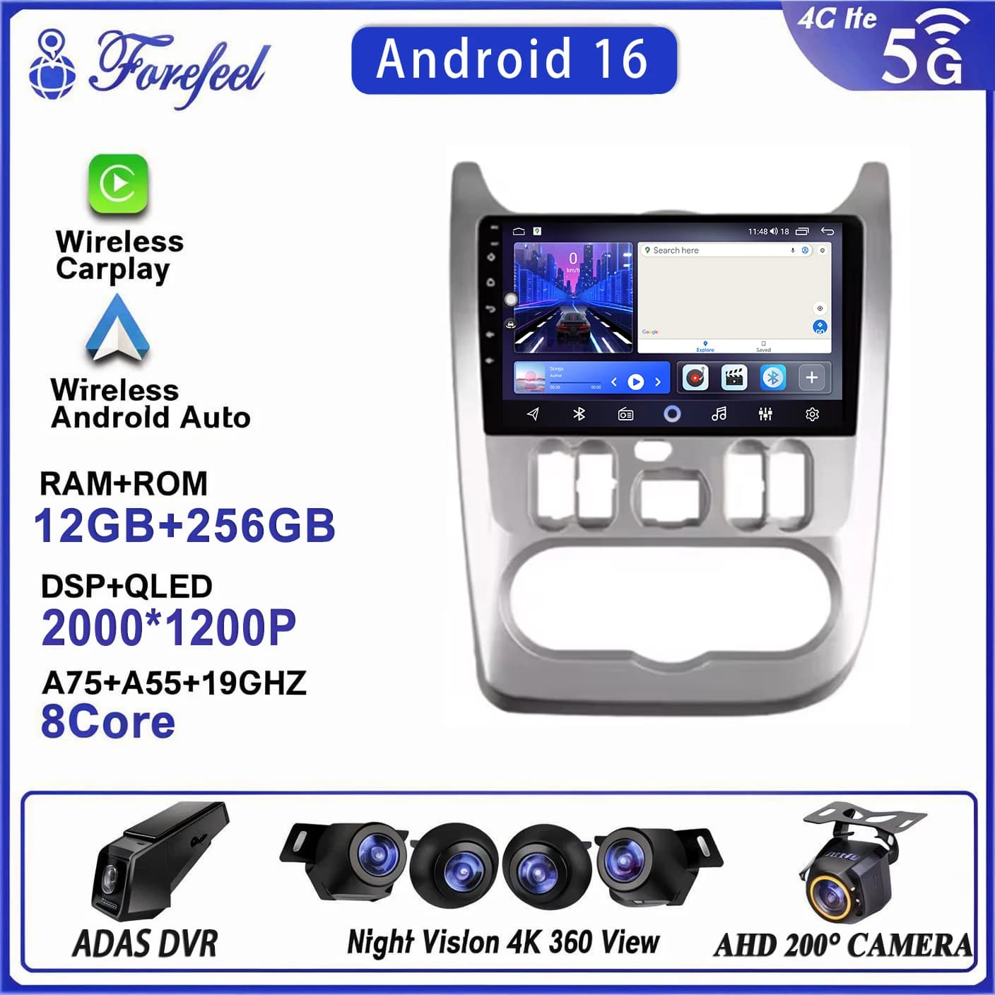 Schermo multimediale Android 16 per Renault Logan 1 Sandero 2009-2015, per Lada Largus 2012-2020, per Dacia Duster 2010-2017