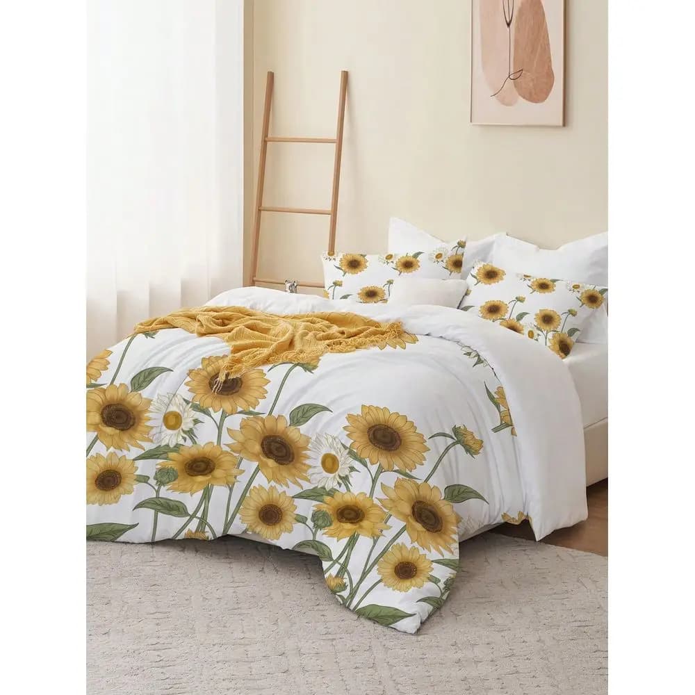 Set copripiumino morbido e confortevole con stampa girasole, 1 copripiumino, 2 federe, piumino e imbottitura per cuscino non inclusi, unisex per la casa