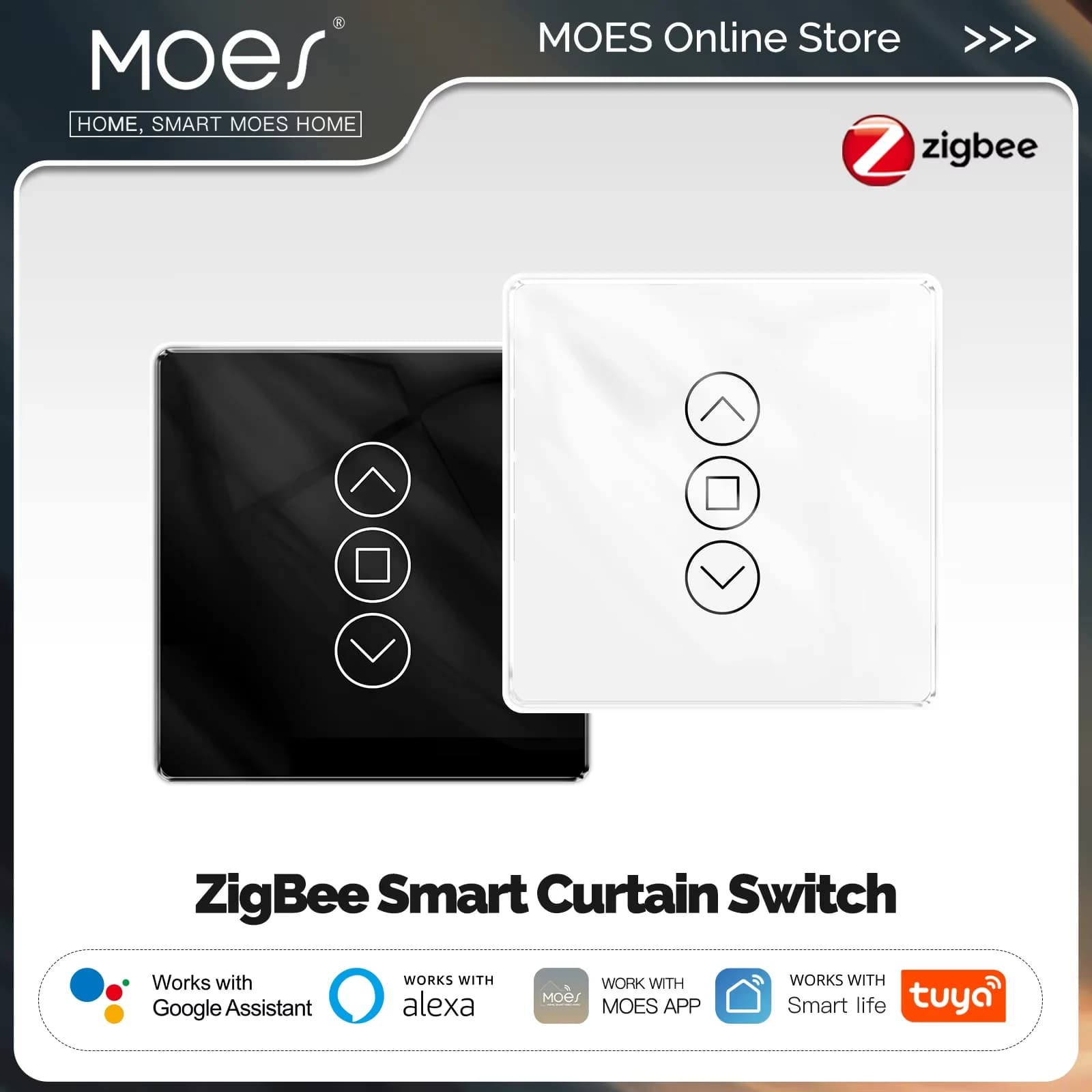 MOES Tuya ZigBee Smart Curtain Switch 2.5D Supporto RF433 Arc Glass Touch Panel App Il telecomando funziona con Alexa Google Home