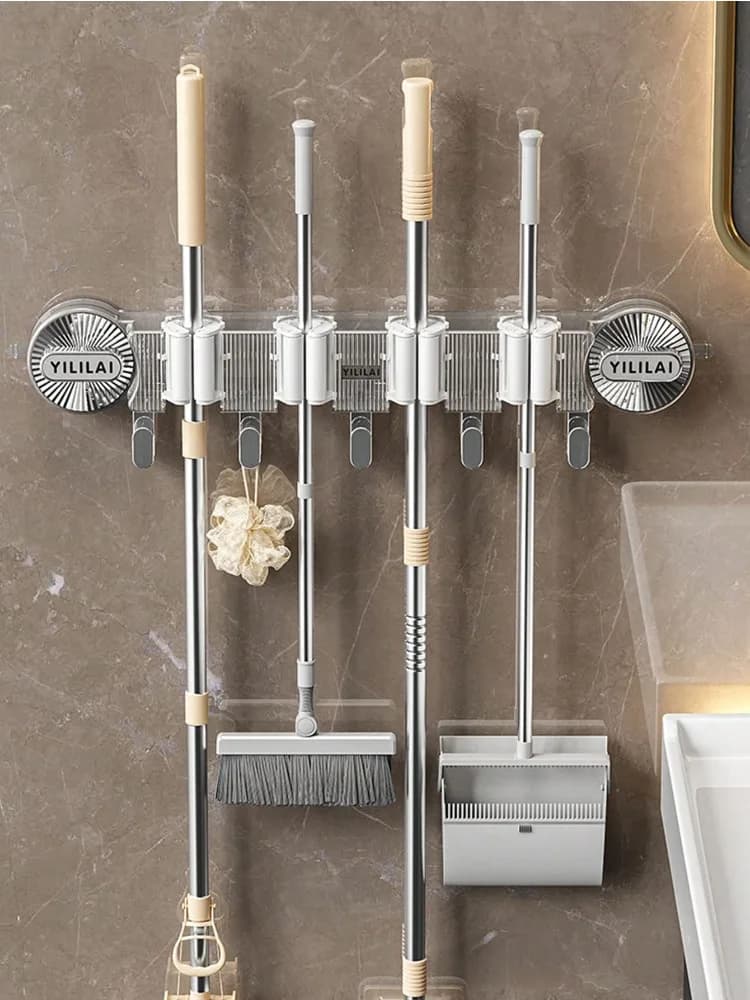 Morsetto per scopa a ventosa Appeso a parete Gancio per scopa da bagno Gancio per scopa senza punzonatura Scaffale per clip per scopa per artefatto a scatto per WC