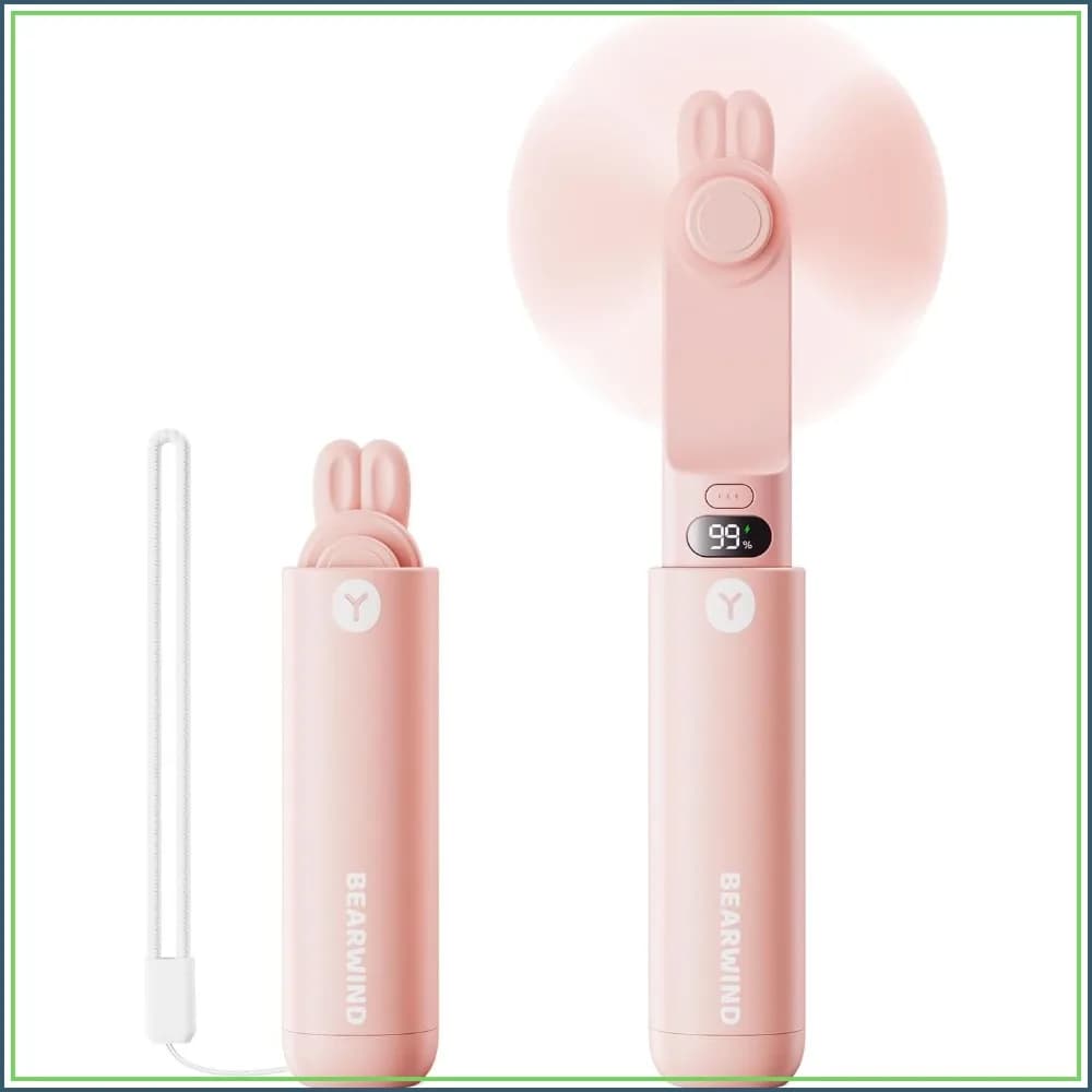 2-in-1 Rechargeable Handheld Fan with Power Bank & Digital Display - Summer Essential for Travel, Concerts, Makeup - Gift for Women, Girls (Pink)