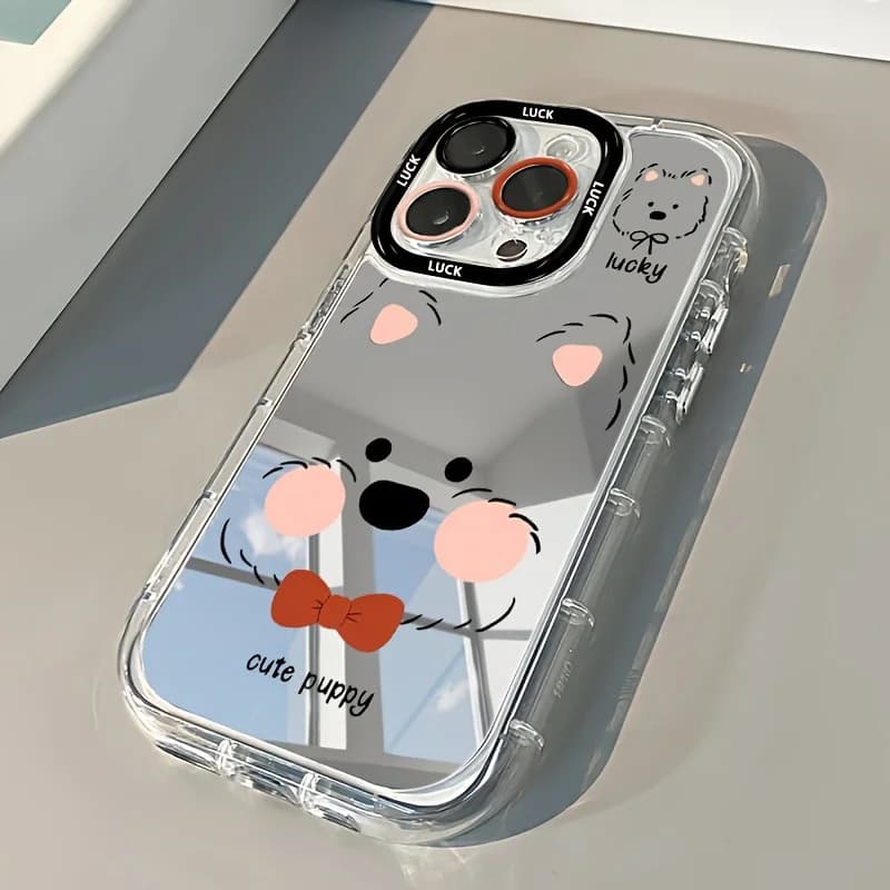 Custodia per telefono con specchietto per il trucco a forma di cucciolo per iPhone 16 17 Pro Max 15 14 13 12 11 Pro Max 16E 17E 7 8 Plus XR X XS Max