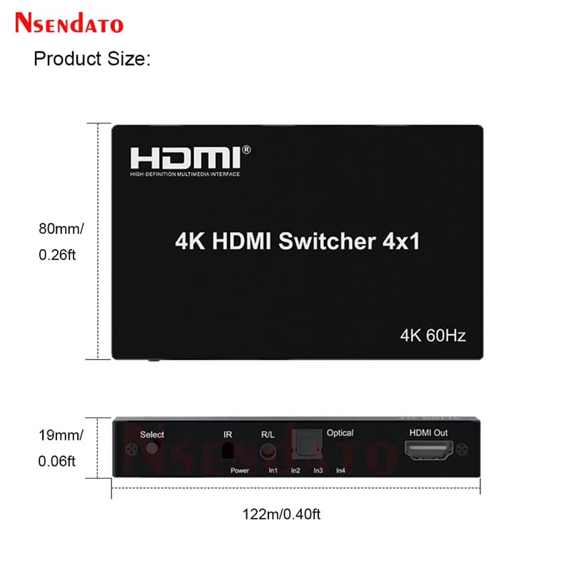 HDMI 2.0 4 in 1 output with audio 4K 60Hz Switcher HDMI 4x1 Full Support 3D Dolby HDCP2.2 HDTV Xbox PS3/4
