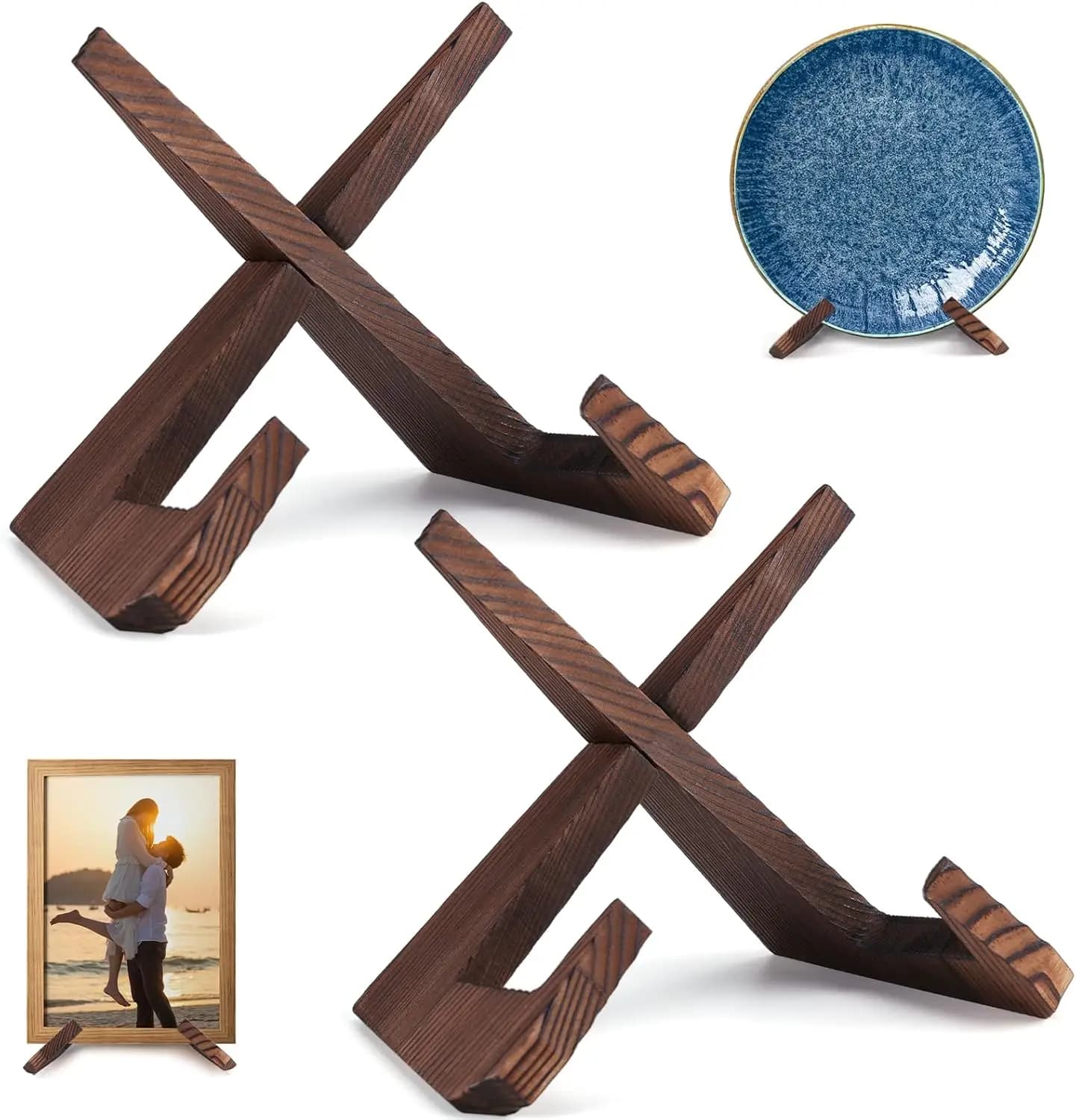 Pack of 2 Supports in Wood for Exhibition, Frames of 6.5 Inches and Supports for Kitchen Books for Decorative Table Riders