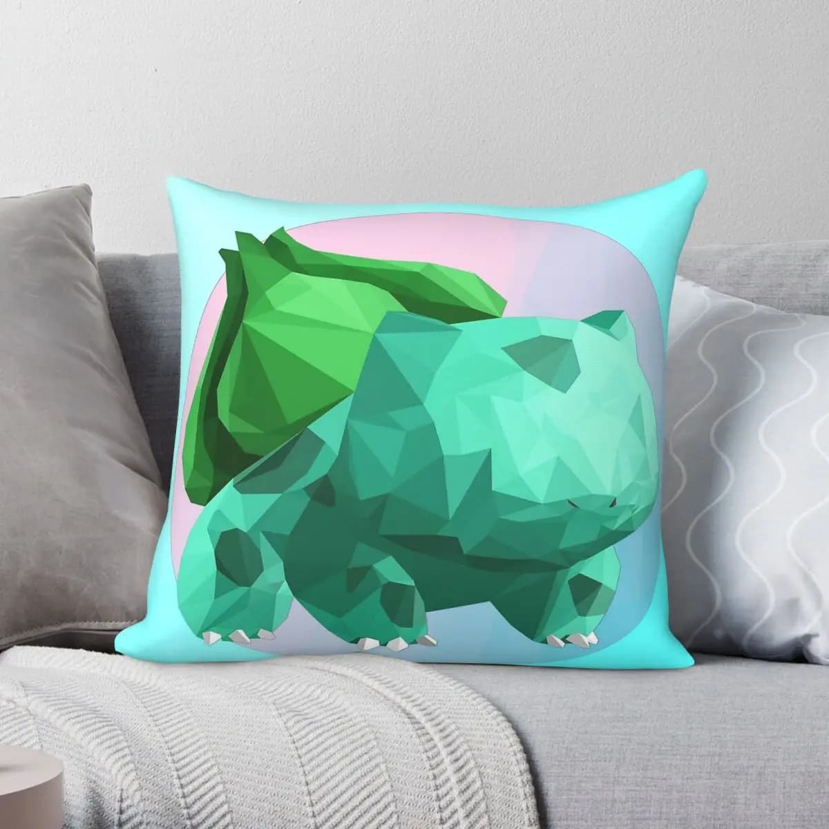 Geometric Bulbasaur Pillowcase Polyester Linen Velvet Printed Zip Decorative Throw Pillow Case Sofa Cushion Cover