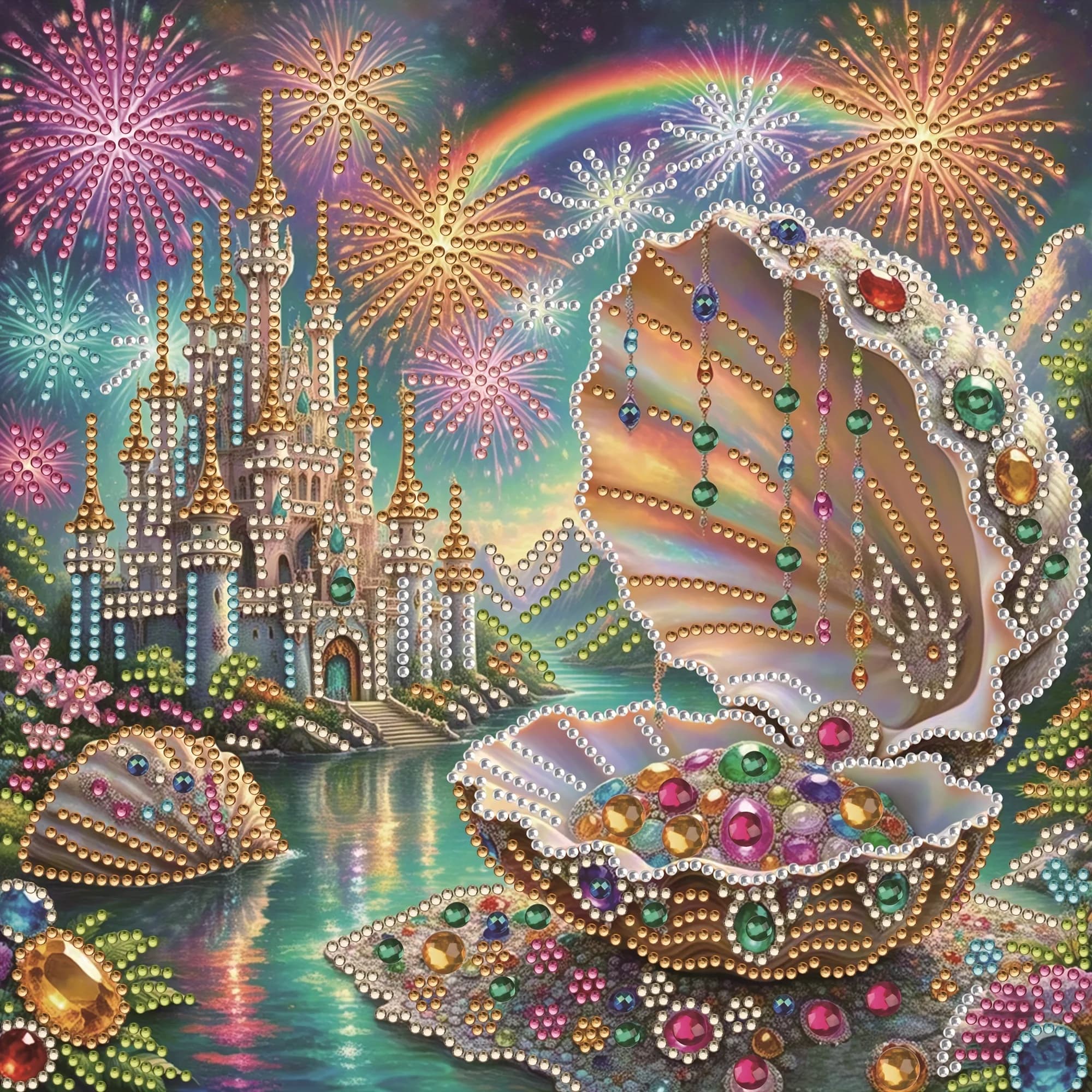 1pc - Shell Pattern Diamond Painting Kit, DIY 5D Irregular Shaped Crystal Drill Partial Rhinestone Embroidery Set Design