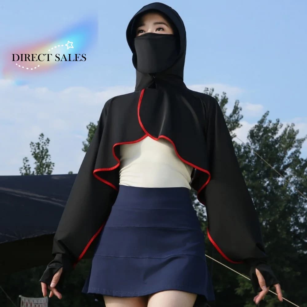Ice Silk 3 in 1 Sunscreen Hoodie Solid Color Thin Facemask Hat Sunscreen Shawl Long Sleeve UV Protection Sun Protection Clothing