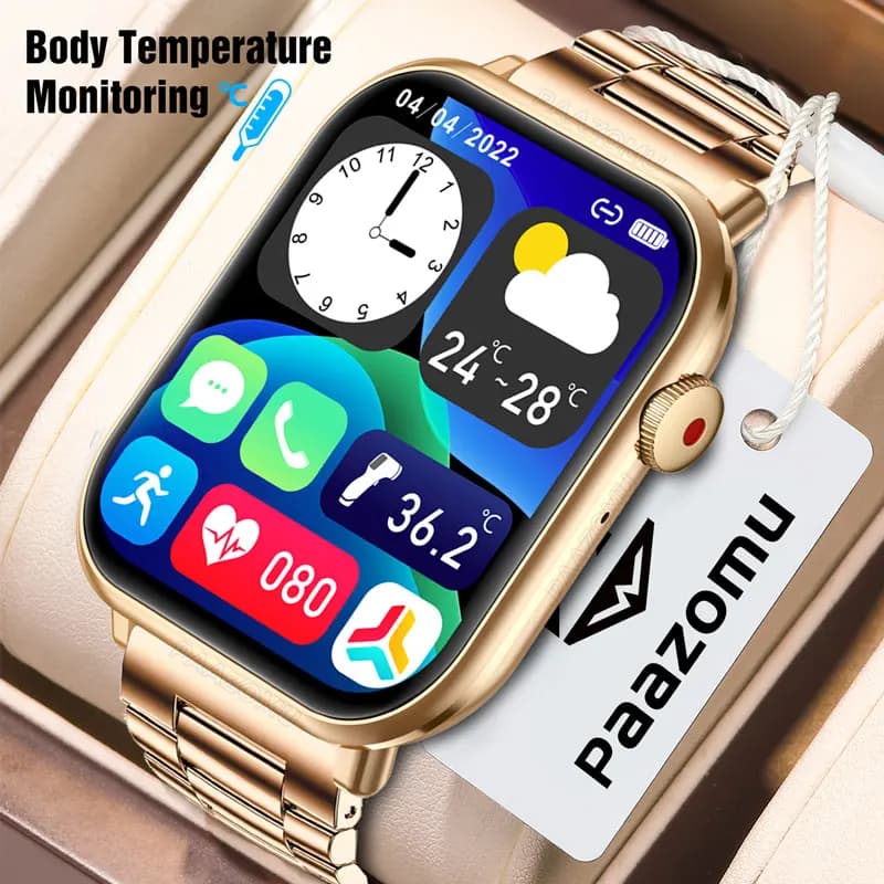 New Invernal Smartwatch with Body Temperature Monitor, Full Touch Display from 1,96 Inch, Bluetooth Calls, Men's Sports Bracelet